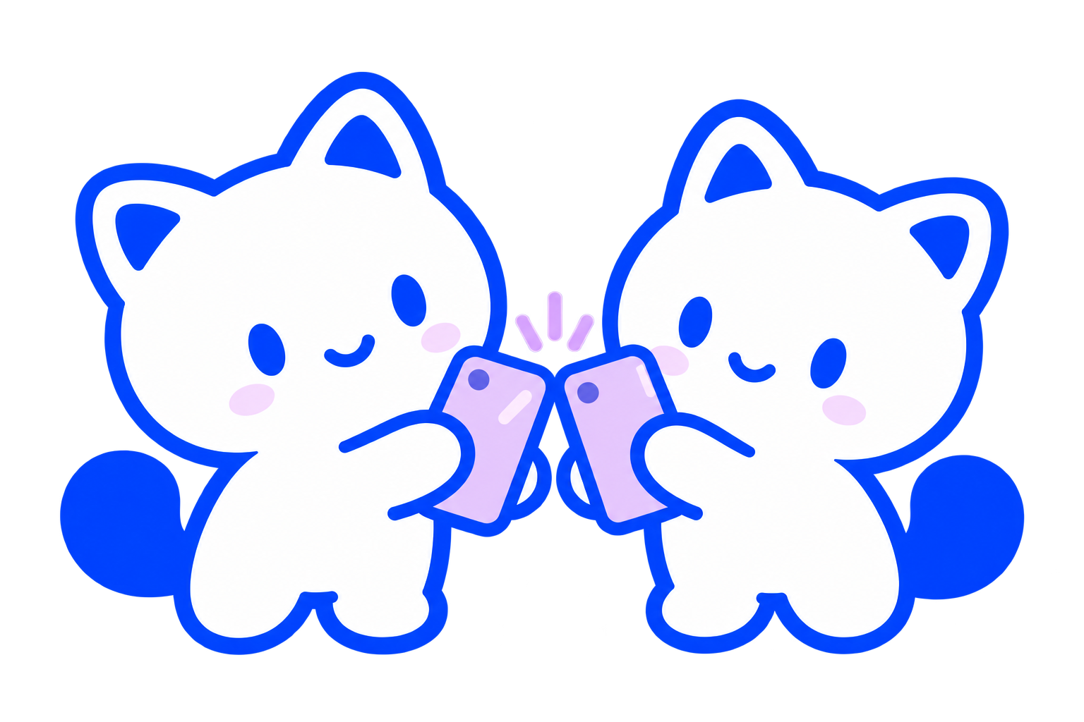 Two MeowShare cats holding their phones close together