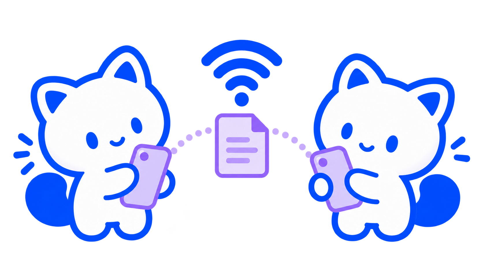 Two MeowShare cats sharing a file over Wi-Fi